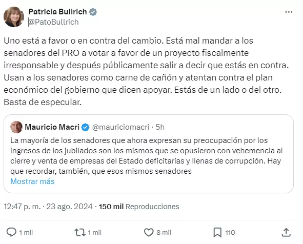 Bullrich le sali al cruce a Macri