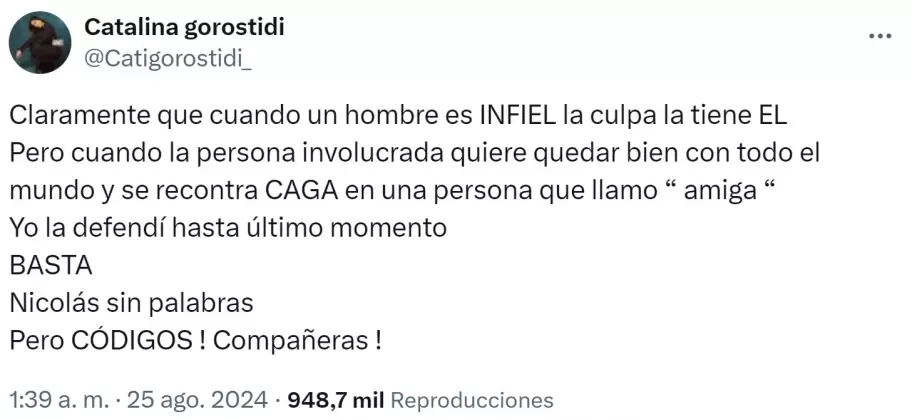 Catalina Gorostidi estall de bronca contra Nicols Grosman y Luca Maidana, luego de que se supiera la infidelidad hacia Florencia Regidor.