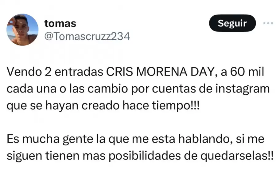 Venta de entradas para el Cris Morena Day