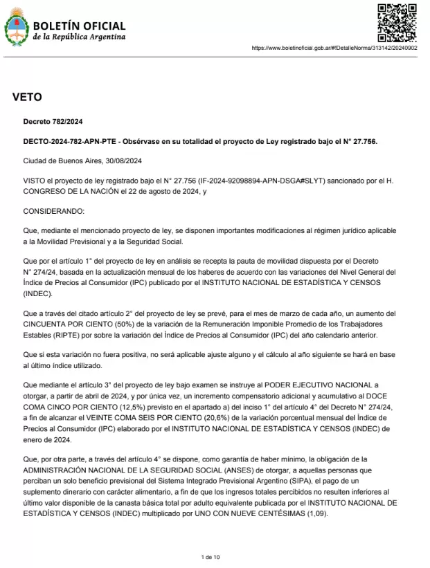 El Gobierno public el veto total a la ley de movilidad