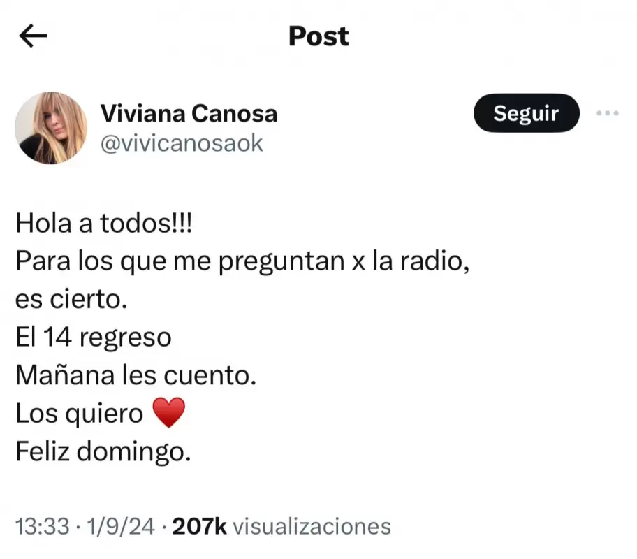 Viviana Canosa anuncia su regreso a la radio