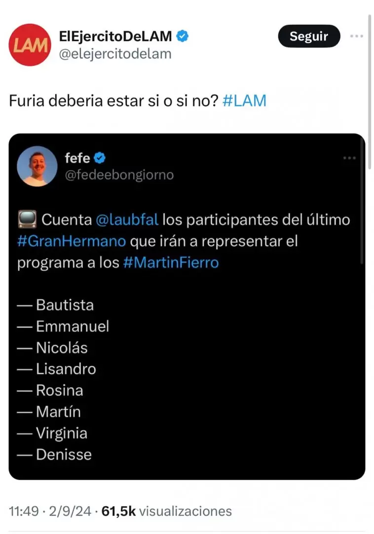 Los participantes de Gran Hermano confirmados para los Martin Fierro