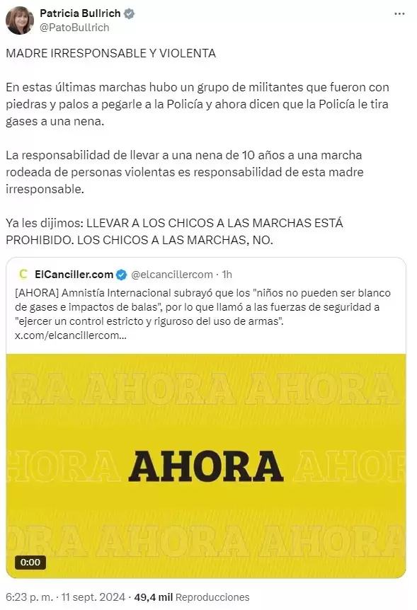 El descargo de Patricia Bullrich