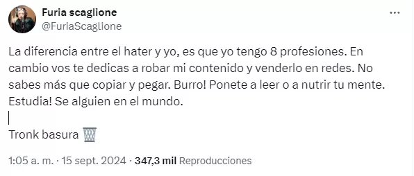 La respuesta de Furia al usuario llamado Tronk