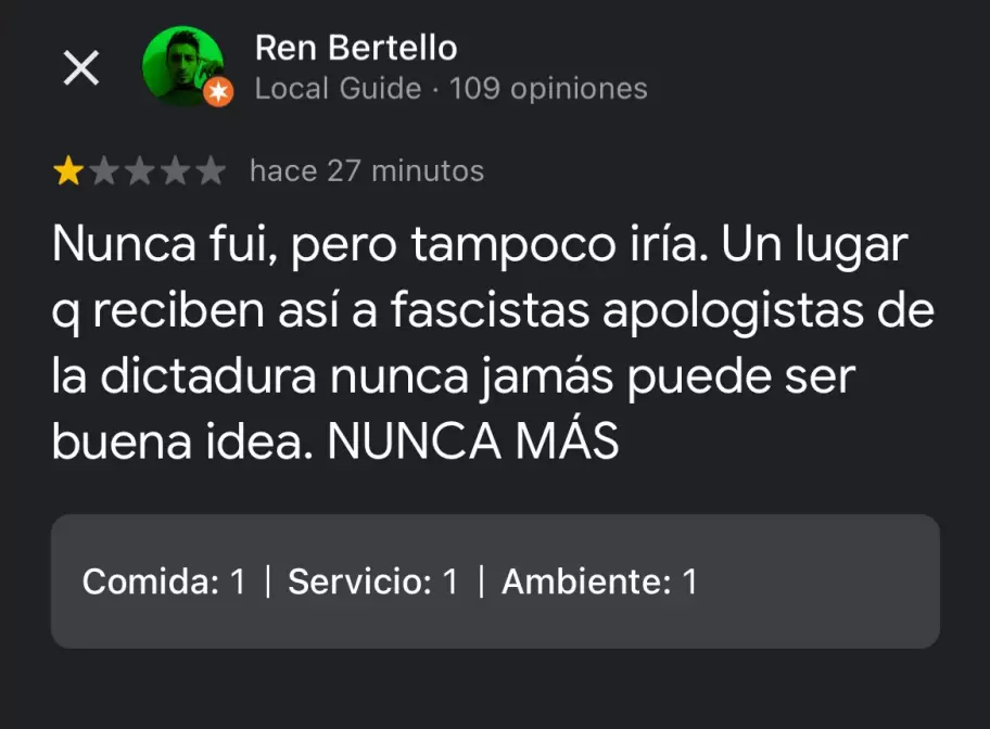 Algunos comentarios en contra de la pizzera