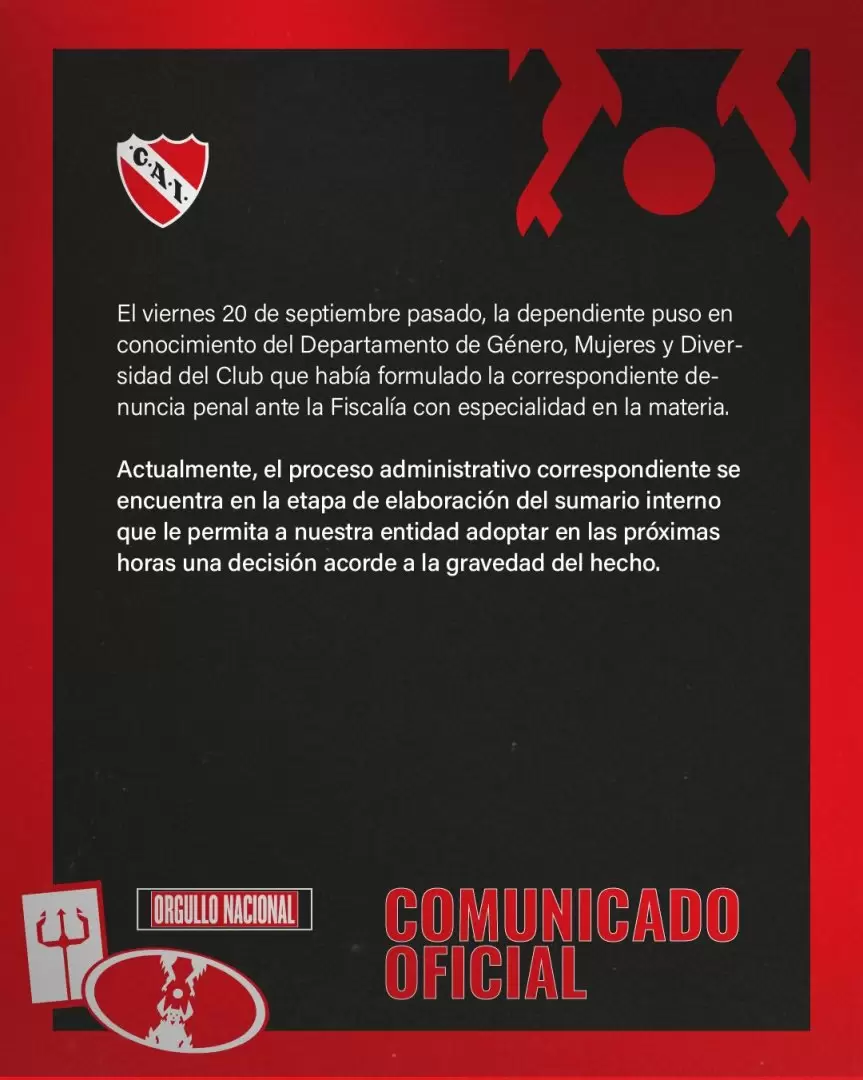 El comunicado del club