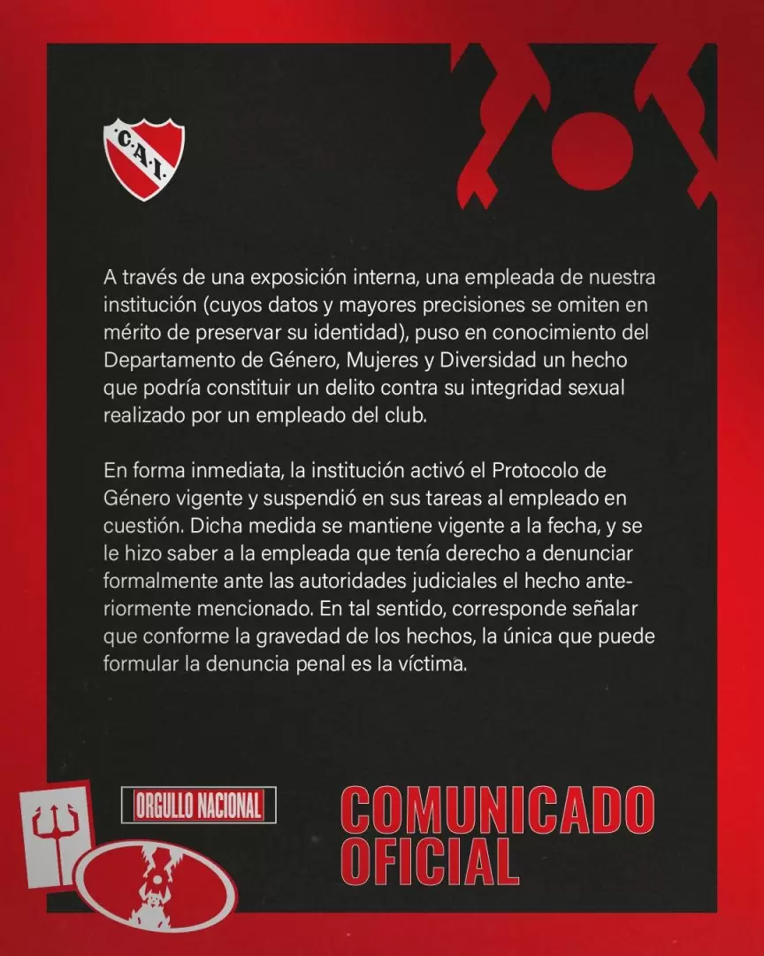 El comunicado del club