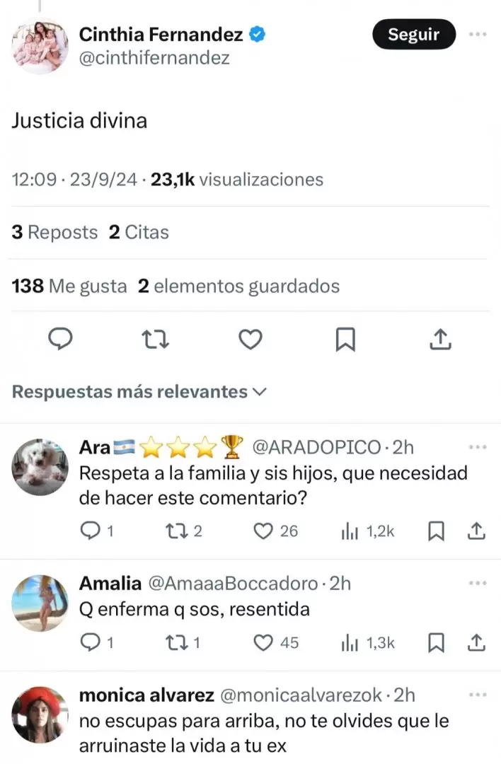 El repudio de los usuarios ante el comentario de Cinthia Fernndez