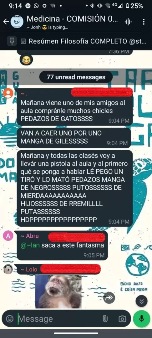 Alarmante mensaje de un estudiante de medicina en el grupo de WhatsApp de la facultad