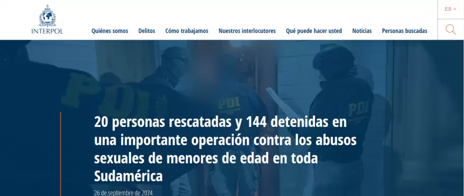 Comunicado emitido por la INTERPOL en su pgina web