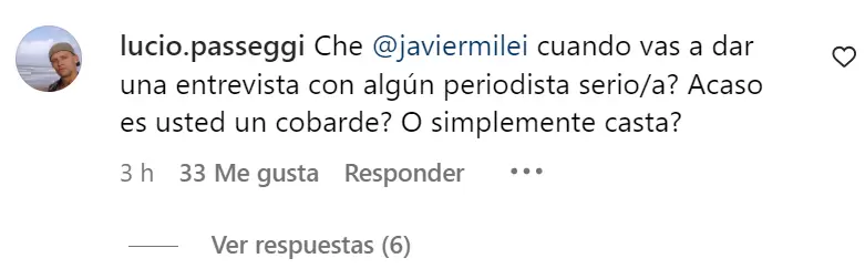 Los comentarios en las redes de Milei, despus del mano a mano con Susana