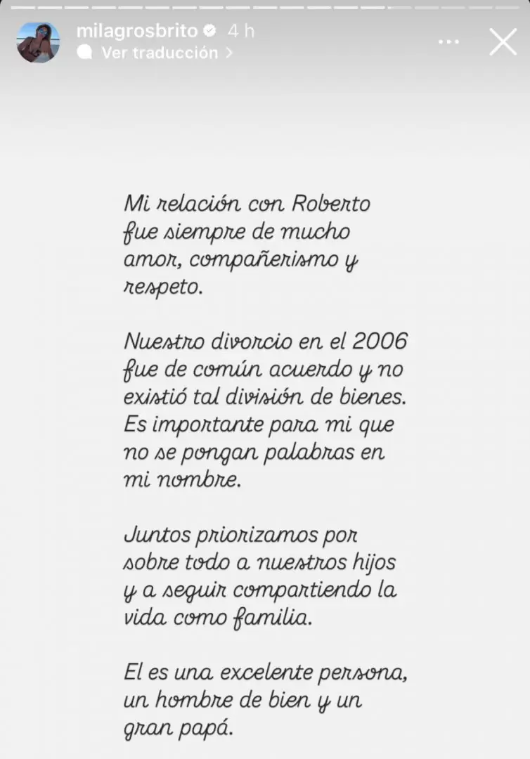 Respuesta de la ex del ex marido de Pampita