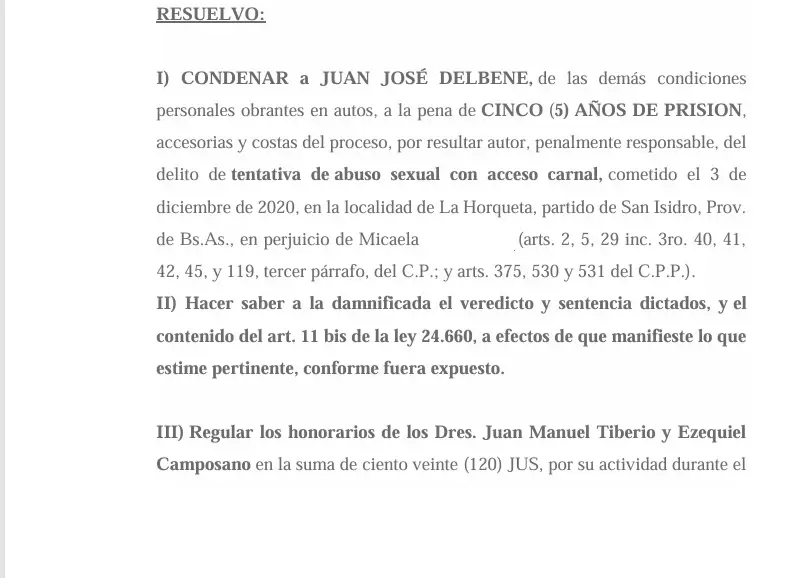 Juan Jos Delbene Acua fue sentenciado a cinco aos de prisin por tentativa de abuso