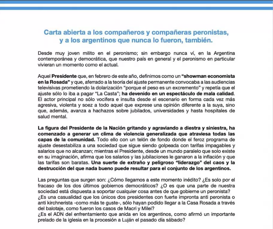 Cristina Kirchner  se dirigi  "a los compaeros y compaeras peronistas, y a los argentinos que nunca lo fueron, tambin",