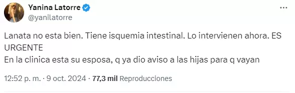 La noticia fue data a conocer por Yanina Latorre