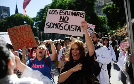 Afuera, carteles que apoyan a la universidad pblica