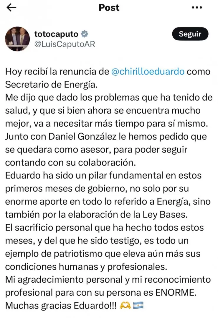 El mensaje de Luis Caputo