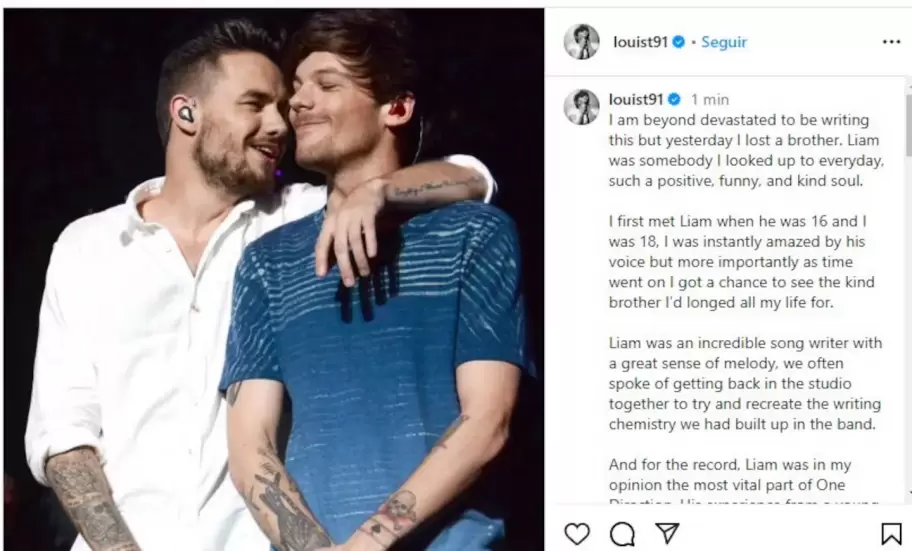 Louis Tomlinson se despidi de su amigo con una promesa de por vida