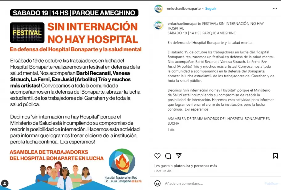 Los empleados del Hospital Bonaparte organizan un festival en el marco de lucha