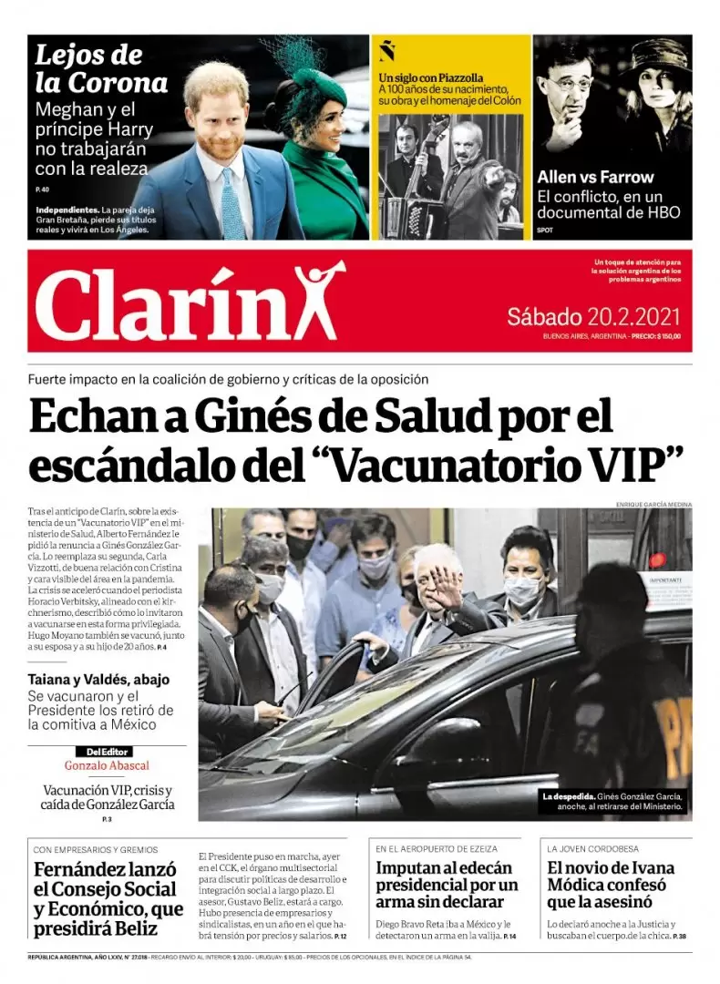 La tapa con la que el diario Clarn anunci el despido