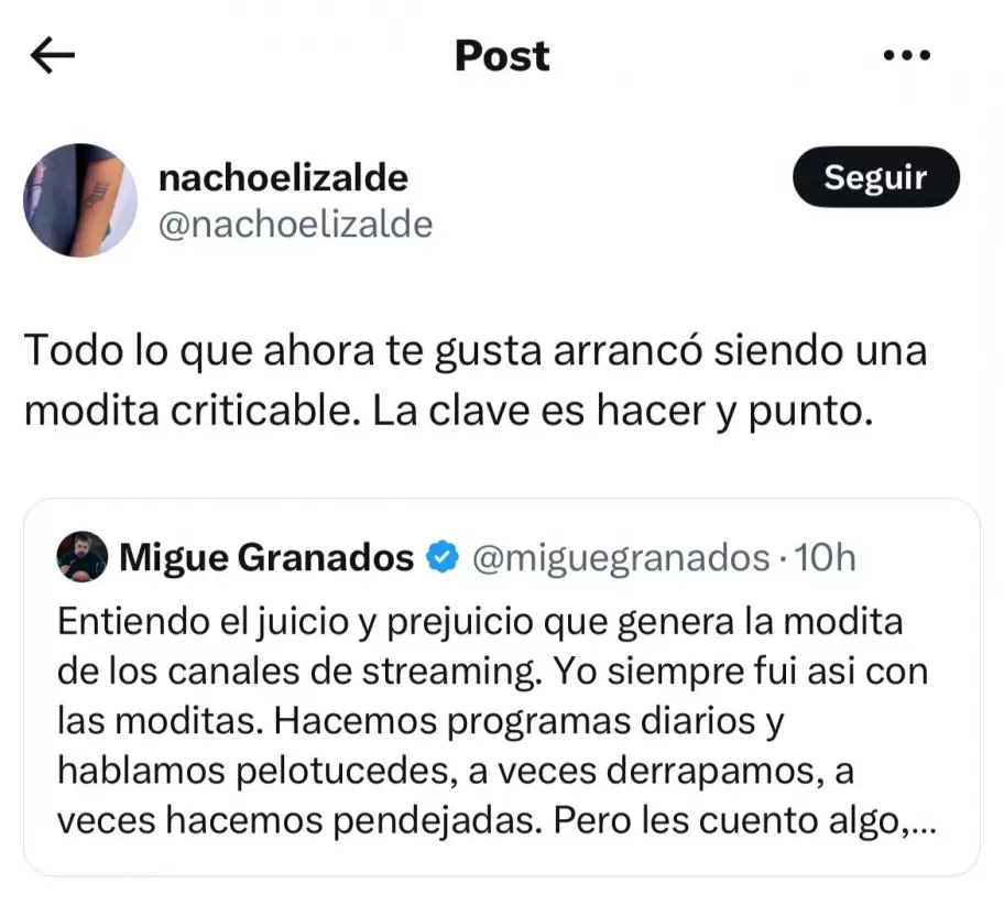 Nacho Elizalde sali a hacer frente a Migue Granados