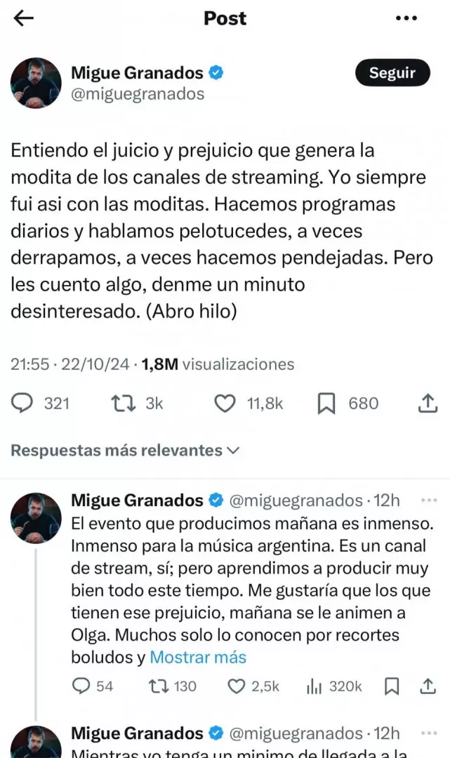 El descargo de Migue Granados