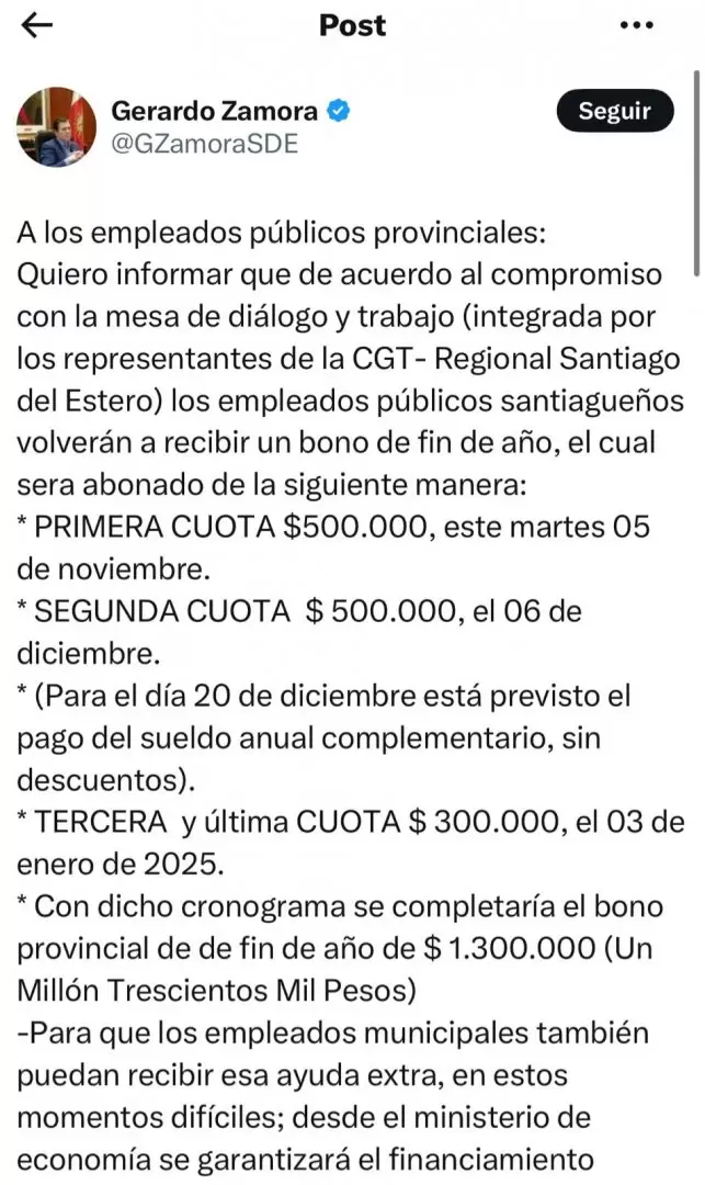 Comunicado de Gerardo Zamora