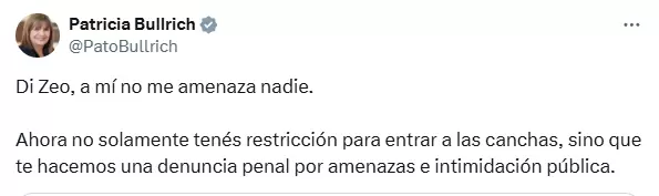 La primera reaccin de Bullrich tras escuchar el audio de Di Zeo