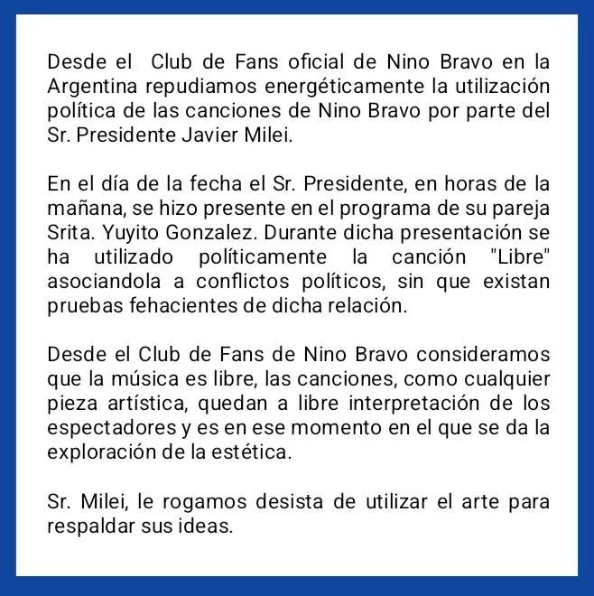 Repudio de las fans de Nino Bravo en contra de la utilizacin poltica de su figura por Javier Milei