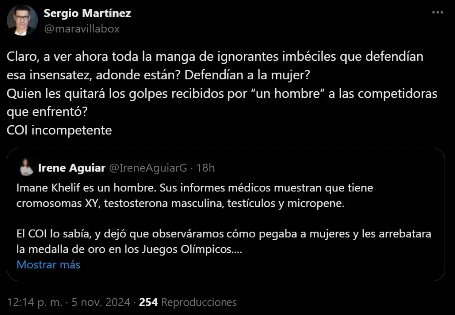 Sergio "Maravilla" Martnez y su descargo en redes sociales tras la revelacin sobre la boxeadora argelina Imane Khelif.