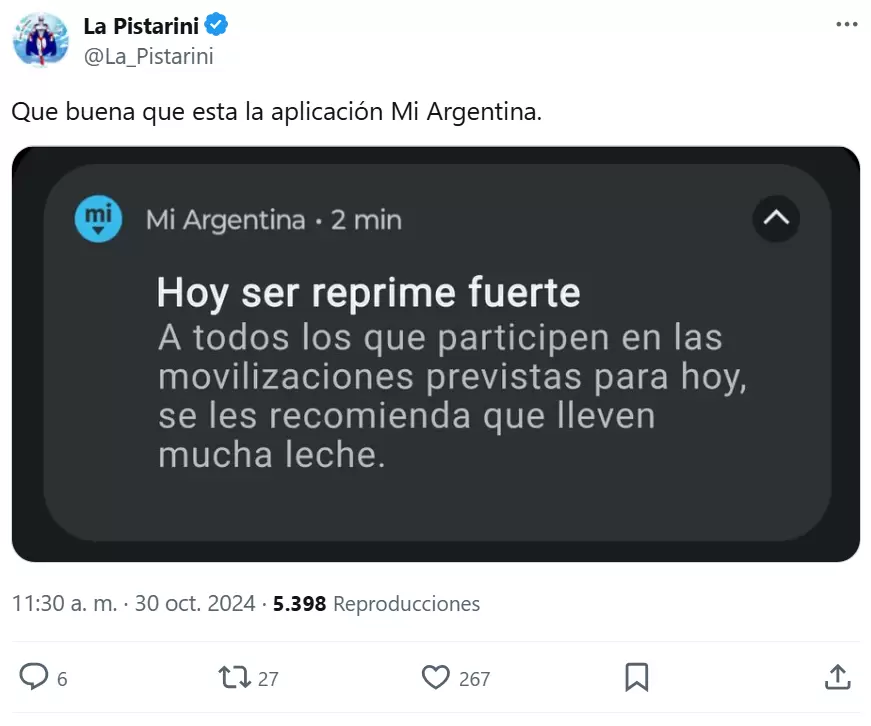 Uno de los incendiarios tweets de Pistarini