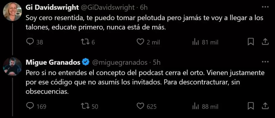 El violento ida y vuelta entre Migue Granados y una usuaria que lo critic en redes sociales.