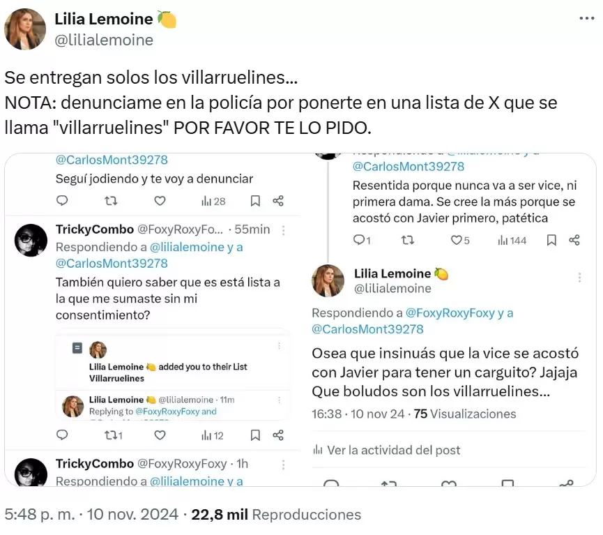 Lilia Lemoine y un fin de semana de locura en su embate contra la vicepresidenta Victoria Villarruel.