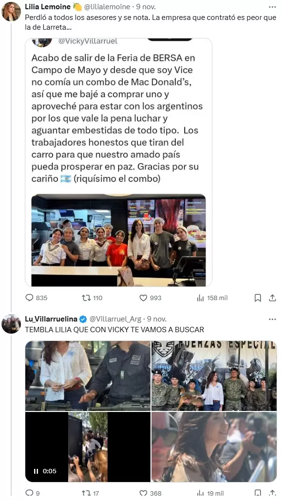 Lilia Lemoine y un fin de semana de locura en su embate contra la vicepresidenta Victoria Villarruel.