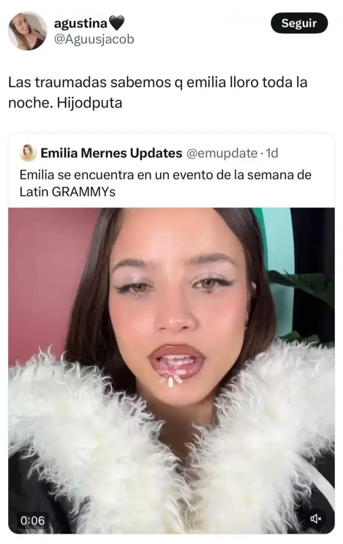 Emilia Mernes llam la atencin por el dolor que transmiti en su mirada