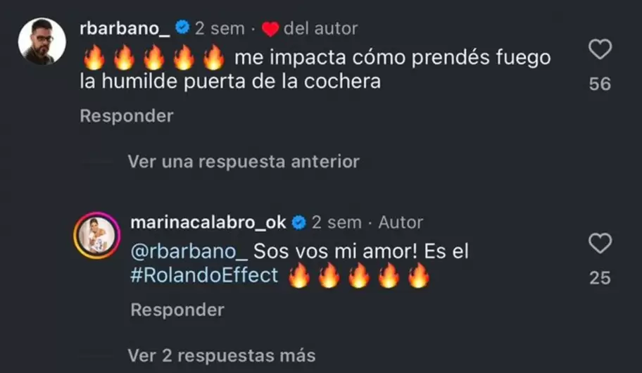 Idas y vueltas y tiroteos pblicos en los comentarios de Rolando Barbano a las publicaciones de Marina Calabr.