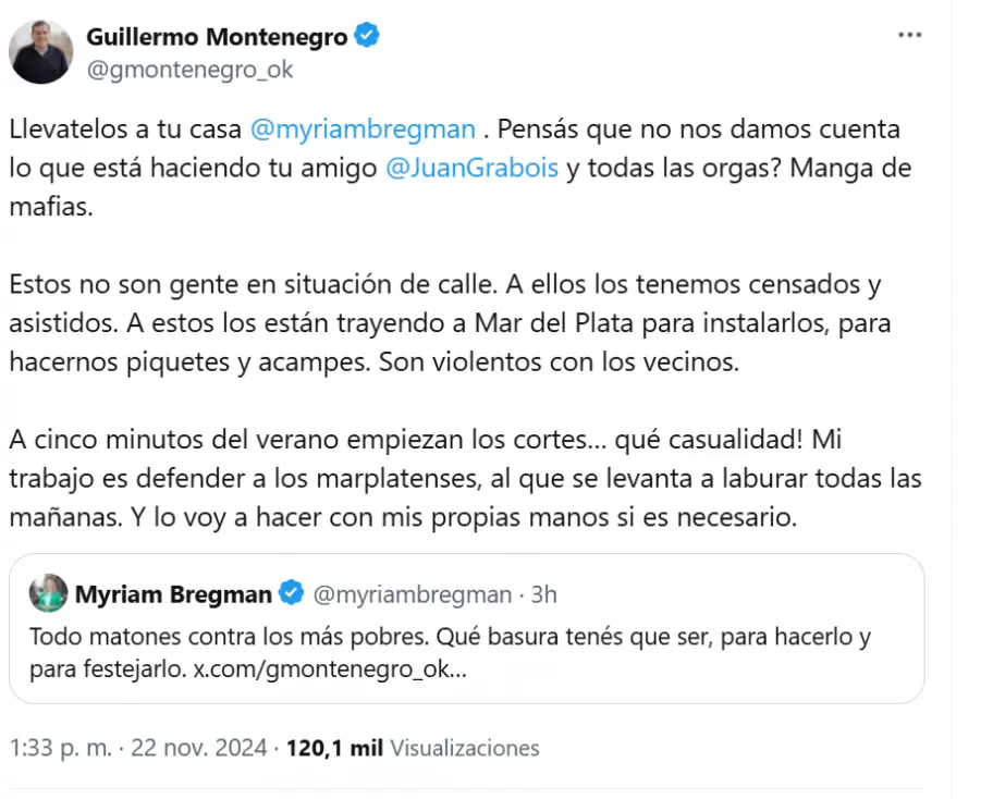 El incendiario tuit de  Guillermo Montenegro