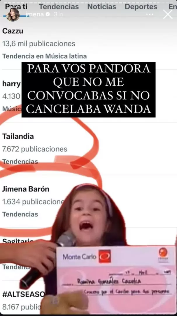 Jimena Barn apel al humor y mand indirectas a Pandora pro contratarla a ltimo momento