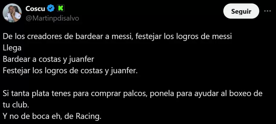 Coscu le respondi las crticas a Azzaro en sus redes sociales.