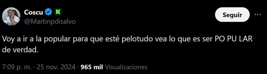 Coscu le respondi las crticas a Azzaro en sus redes sociales.