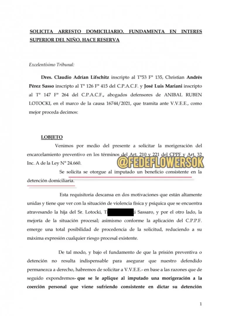 El pedido de arresto domiciliario para Anbal Lotocki.