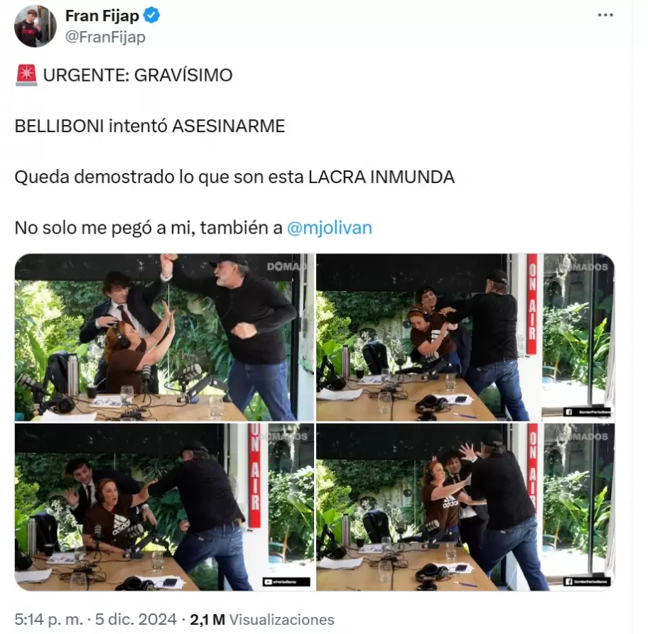 Las acusaciones cruzadas entre Eduardo Belliboni y Fran Fijap que luego de la publicacin del video expusieron al influencer libertario como mentiroso