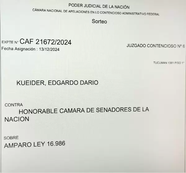 El senador Edgardo Kueider present un recurso de amparo