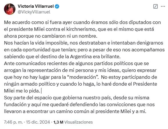 El posteo de Villarruel