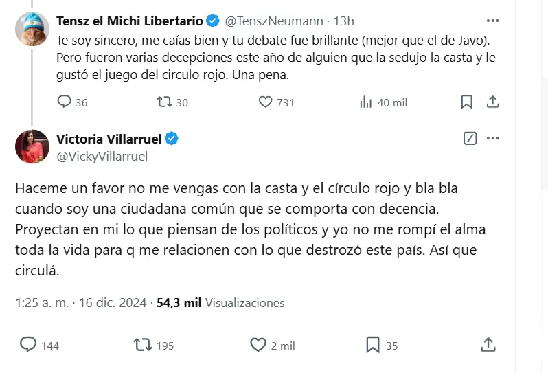 Respuestas de Victoria Villarruel ante el ataque de la granja de trolls