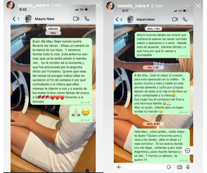 Wanda Nara mostr los mensajes que su mam mand a Icardi para que vea a sus hijas