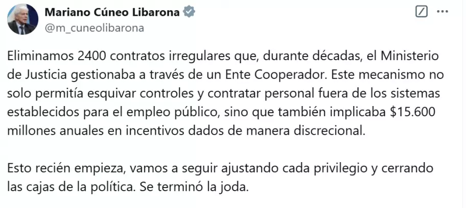 El incendiario tweet de Mariano Cneo Libarona