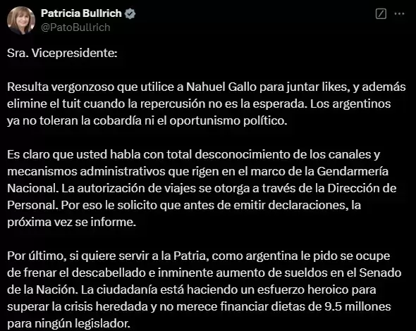 La inmediata respuesta de Bullrich