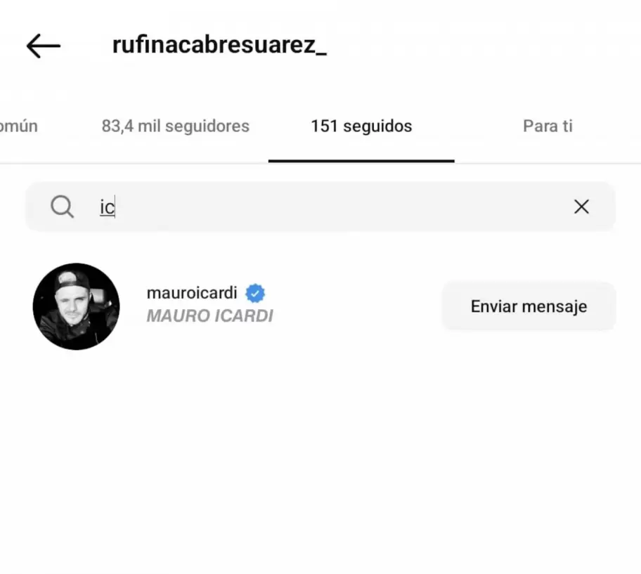 Rufina Cabr comenz a seguir en Instagram a Mauro Icardi