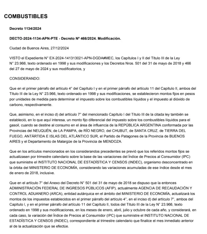 El Gobierno oficializ la suba de los impuestos a los combustibles